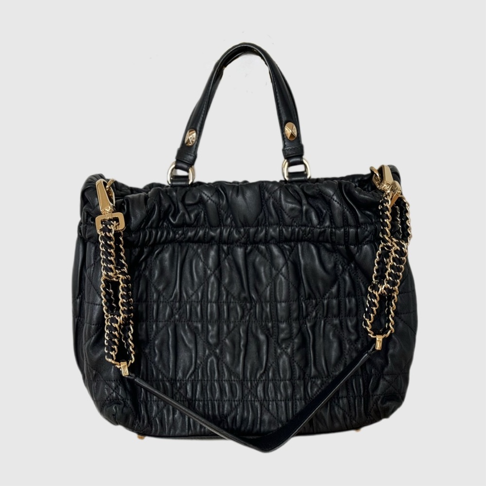 Christian Dior Cannage Gathered Tote Shoulder Leather Bag